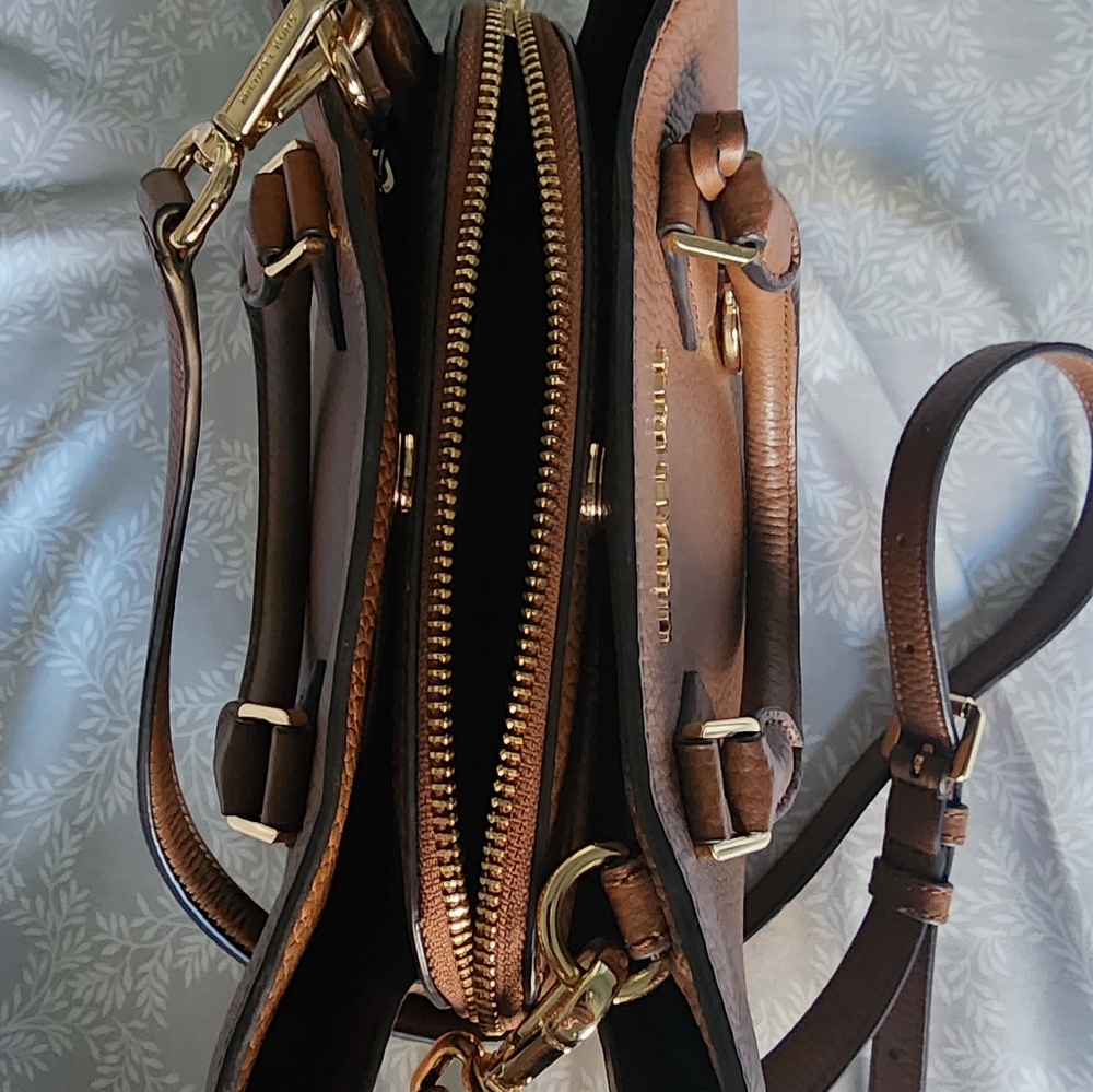 MICHAEL KORS Savannah Small Satchel Handbag | Brown Genuine Leather Designer Bag - Picture 6 of 13